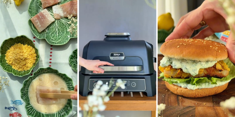 Burger crocant cu cod și sos cremos la Woodfire